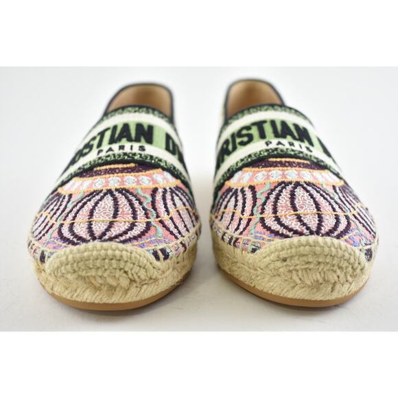 Dior Granville In Lights Pink Black Cotton Logo Embroidered Espadrille Flat 38 - Picture 6 of 10